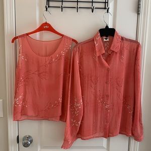 Two-Piece Coral Chiffon Floral Top Set!